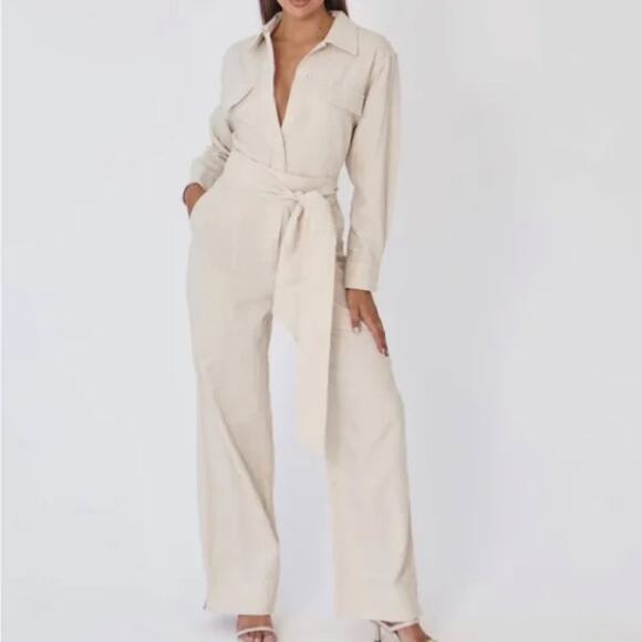 BOA Linen Blend Belted Jumpsuit Cream S - Picture 16 of 16